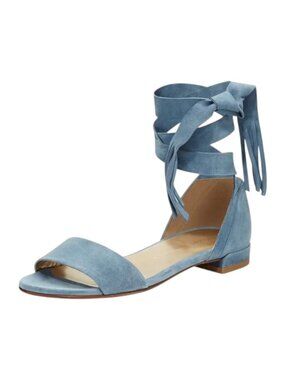Stuart Weitzman Corbata Blue Suede Lace-Up Sandals